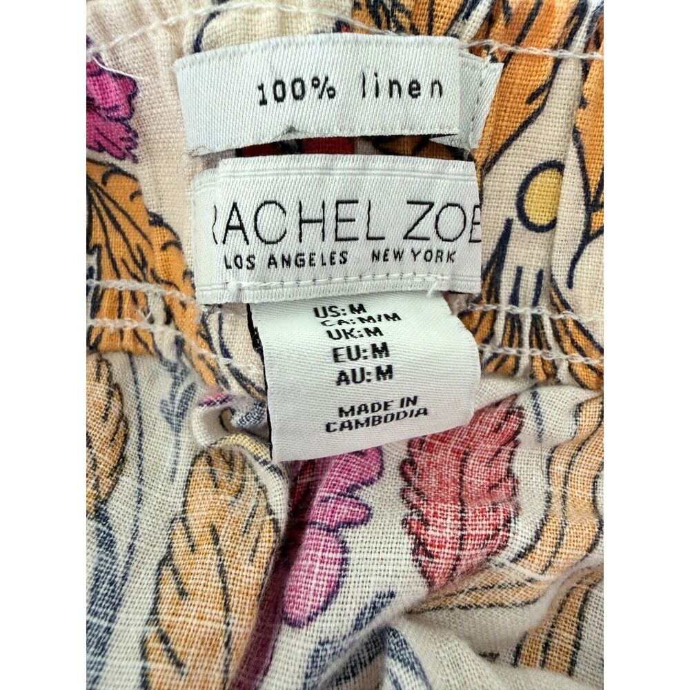Rachel Zoe 100% Linen Flowy Baggy Wide Leg Floral Elastic Waist Pants Size M - Picture 4 of 4